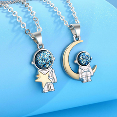 Duo de Collares Estilo De Dibujos Animados Astronauta Estrella Luna Acero Titanio en internet