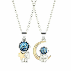 Duo de Collares Estilo De Dibujos Animados Astronauta Estrella Luna Acero Titanio - Moda en Acero