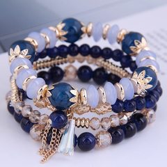 4 Pulseras de Cuentas de Cristal Simples en Tonalidades Azul Rey