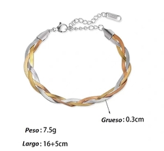 Pulsera para Dama en Trensado en Tres Tonos en acero Inoxidable - Moda en Acero