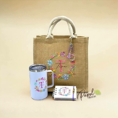 Kit Personalizado: Bolsa de Yute, Llavero, Taza Thermo y Libreta con Post-it