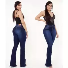 Calça Flare Feminina Jeans Com Licra Cintura Alta Com Efeito