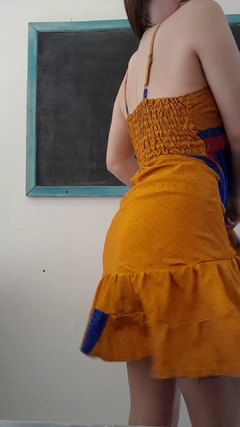 Vestido de seda hindú corto - Azul Amarillo en internet