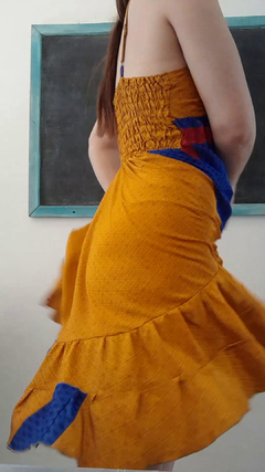 Vestido de seda hindú corto - Azul Amarillo - Álmica cosmética&deco