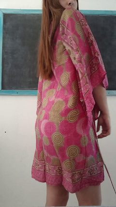 Vestido de seda hindú corto - Fucsia y oro - tienda online