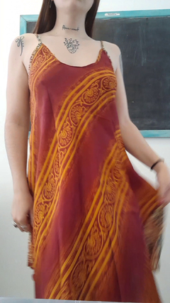 Vestido de seda hindú corto - Rojo y Naranja