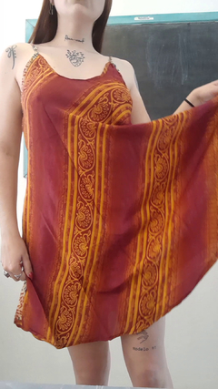 Vestido de seda hindú corto - Rojo y Naranja - comprar online