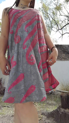 Vestido de seda Hindú corto - Gris y fucsia - comprar online