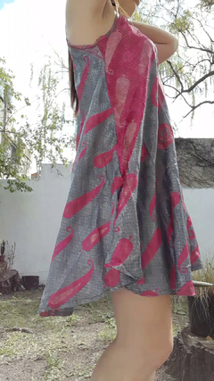 Vestido de seda Hindú corto - Gris y fucsia en internet