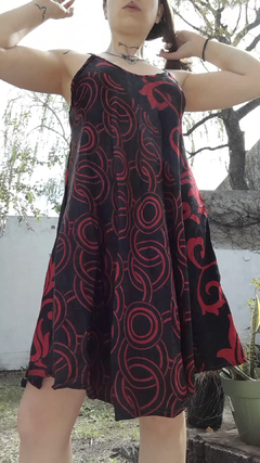 Vestido de seda Hindú corto - Negro con círculos rojos