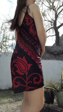 Vestido de seda Hindú corto - Negro con círculos rojos - comprar online