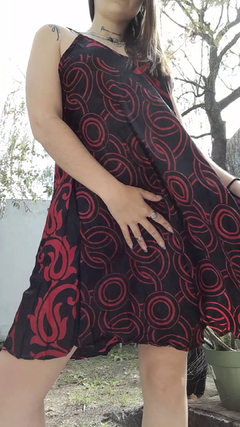 Vestido de seda Hindú corto - Negro con círculos rojos - Álmica cosmética&deco