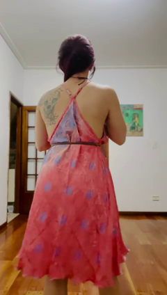 Vestido de seda Hindú corto - Coral con ribetes azules - tienda online