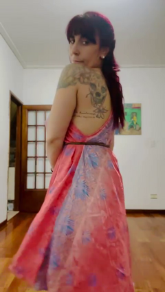 Vestido de seda Hindú corto - Coral con ribetes azules - comprar online