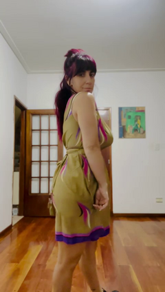 Vestido de seda Hindú corto - Mostaza y violeta - tienda online