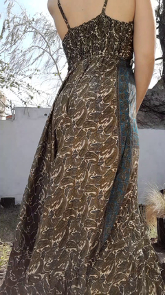 Imagen de Vestido de seda hindú largo - Azul y musgo