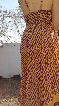 Vestido de seda hindú largo - Bordó y amarillo - Álmica cosmética&deco