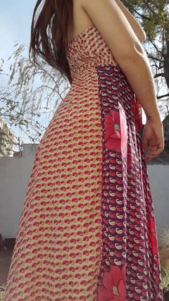 Vestido de seda hindú largo - Rojo, crema y vino en internet