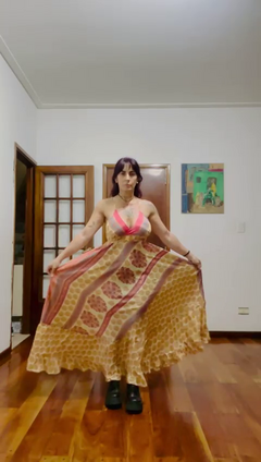Vestido de seda Hindú largo - Amarillo con lineas diagonales - tienda online