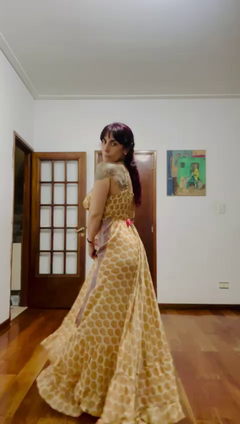 Imagen de Vestido de seda Hindú largo - Amarillo con lineas diagonales