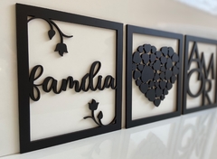 Kit 3 Quadros Tema Amor Família em MDF