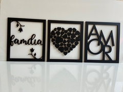 Kit 3 Quadros Tema Amor Família em MDF - loja online