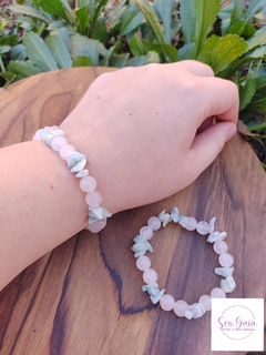 Pulseira Água Marinha e Quartzo Rosa - comprar online