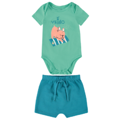 CONJUNTO INFANTIL BEBE BODY E BERMUDA EM MOLETINHO MALWEE