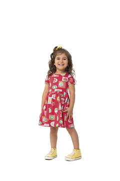 VESTIDO ESTAMPADO MANGA CURTA E FRANZIDO NA CINTURA - MALWEE KIDS - comprar online