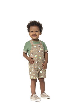 CONJUNTO INFANTIL MENINO JARDINEIRA ESTAMPADA MOLETINHO na internet