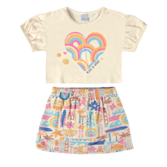 CONJUNTO INFANTIL MENINA BLUSA E SHORTS SAIA ALGODÃO MALWEE KIDS