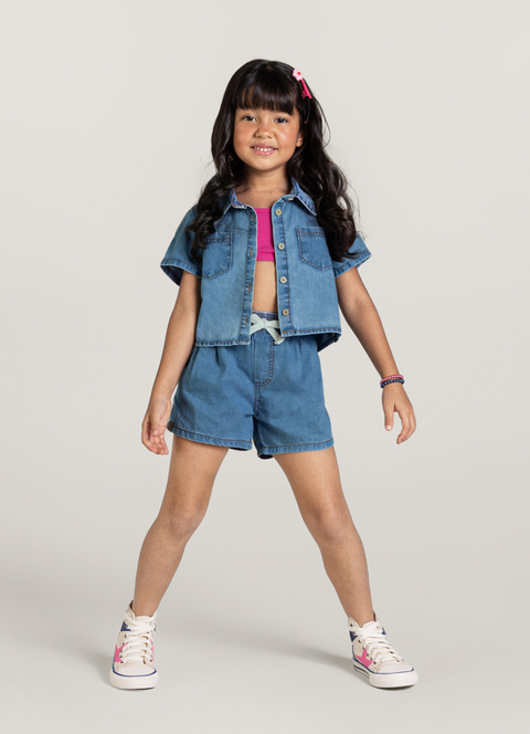 Shorts Cintura Alta em Jeans Vic&Vicky - Parlenda Moda Infantil e Teen