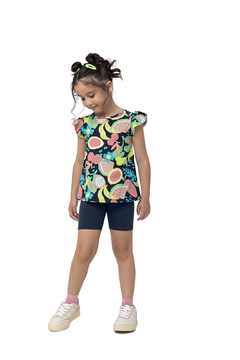 CONJUNTO INFANTIL MENINA C/ MANGA ESTAMPA TROPICAL