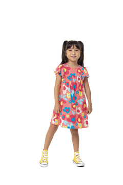 VESTIDO ESTAMPADO INFANTIL COM MANGA E FRANZIDO - MALWEE KIDS