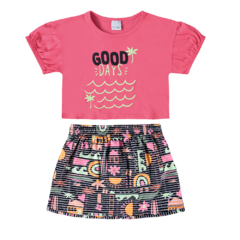 CONJUNTO INFANTIL MENINA BLUSA E SHORTS SAIA ALGODÃO MALWEE KIDS