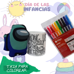 Taza para colorear + 10 fibras al agua + muñeco - tienda online