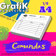 Comandas 1/8 A4 tinta negra x 100 hojas