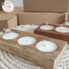 FUSTA DE 3 CAVIDADES CON VELAS DE CERA DE SOJA - comprar online