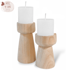 SET X 2 CANDELABROS DE MADERA MACIZA ALTO NÓRDICO + 2 VELAS PARAISO