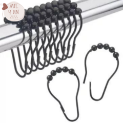 SET X 12 GANCHOS PARA CORTINA DE BAÑO BOLITAS NEGRO - comprar online