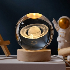 Lâmpada noturna 3D de cristal - Saturno - EXPANSÃO ASTRONAUTA