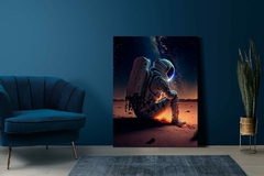 Quadro Decorativo Astronauta no Espaço, Aventura Cósmica: Galáxia com Tema Espacial (70cm x 50cm) - loja online