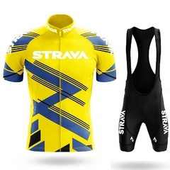 Conjunto de roupa de ciclismo Masculino Strava-Pro , Manga Curta, Respirável, MTB,