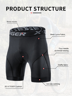 X-TIGER-Shorts de ciclismo para homens, com gel.