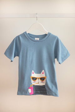 Remera Cool Cat Celeste