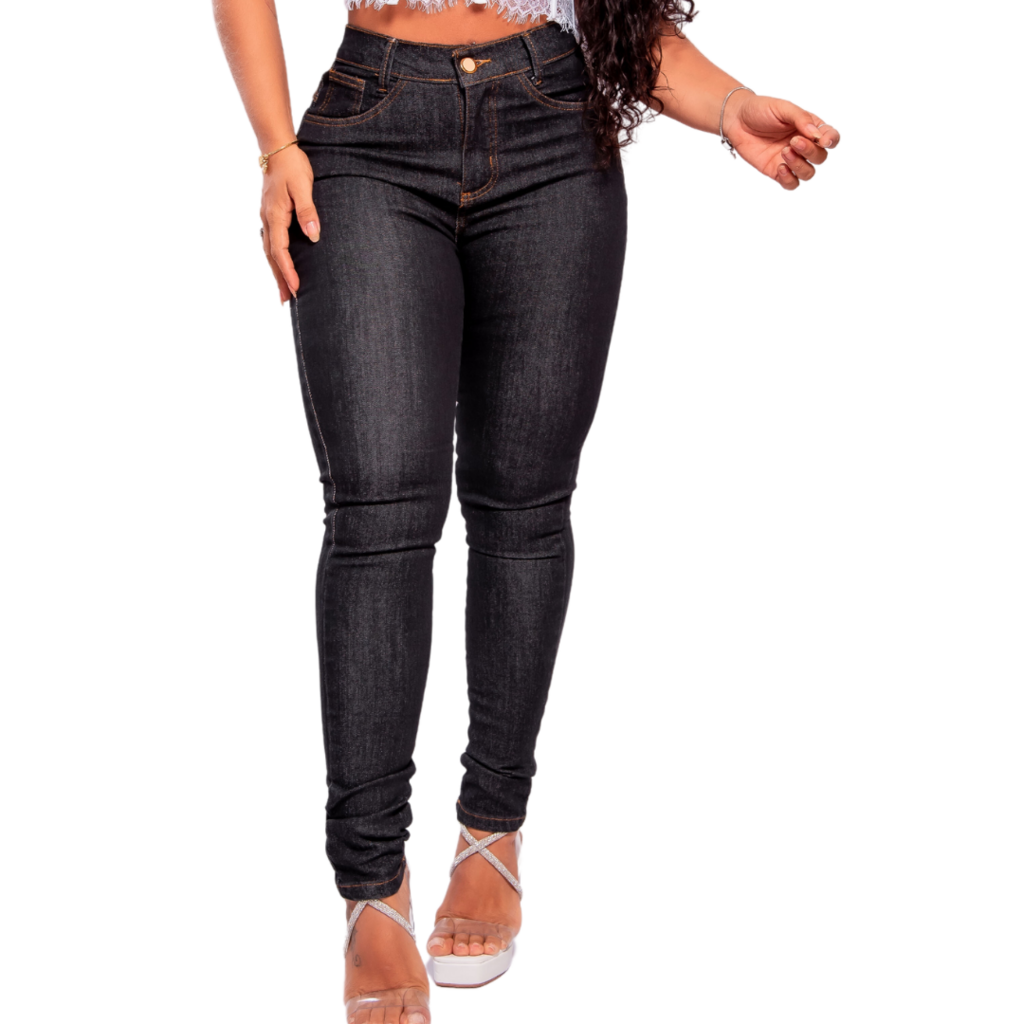 Calça Jeans Feminina Cintura Alta Skinny Premium Levanta Bumbum com Elastano