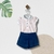 CONJUNTO BODY POLO ROSA/BRANCO + SHORT AZUL MARINHO