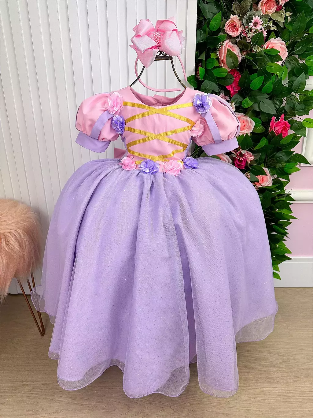 Vestido Rapunzel, enrolados, Fantasia