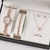 conjunto de relógio de luxo feminino anel colar brincos strass moda rel?