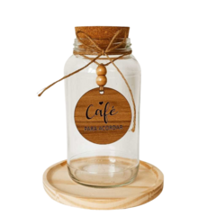 kit Cantinho do café Pote Hermético Bandeja Madeira e Pingente Decorativo - comprar online